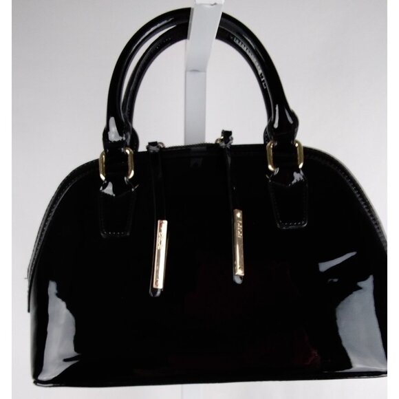 BCBG Womens Ladies Black Patent Leather Medium Satchel Handbag Purse - Picture 1 of 5